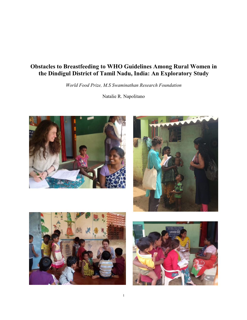 Obstacles to Breastfeeding to WHO Guidelines Among Rural Women in the Dindigul District of Tamil Nadu, India: an Exploratory Study