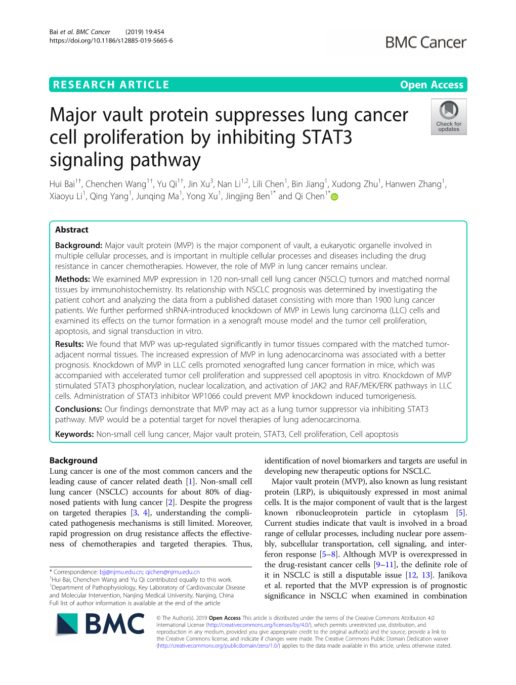 Major Vault Protein Suppresses Lung Cancer Cell Proliferation By