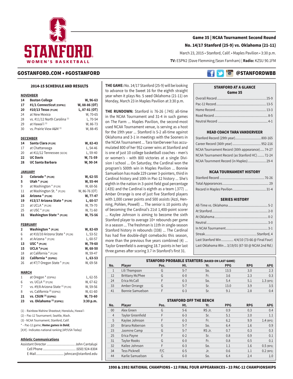 Gostanford.Com • #Gostanford @Stanfordwbb