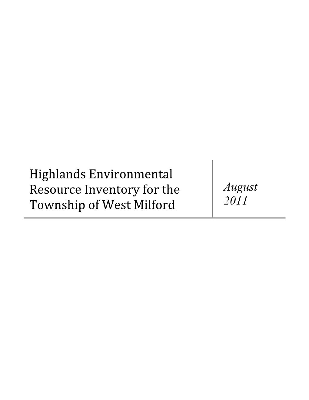 Highlands Environmental Resource Inventory for the Township of West