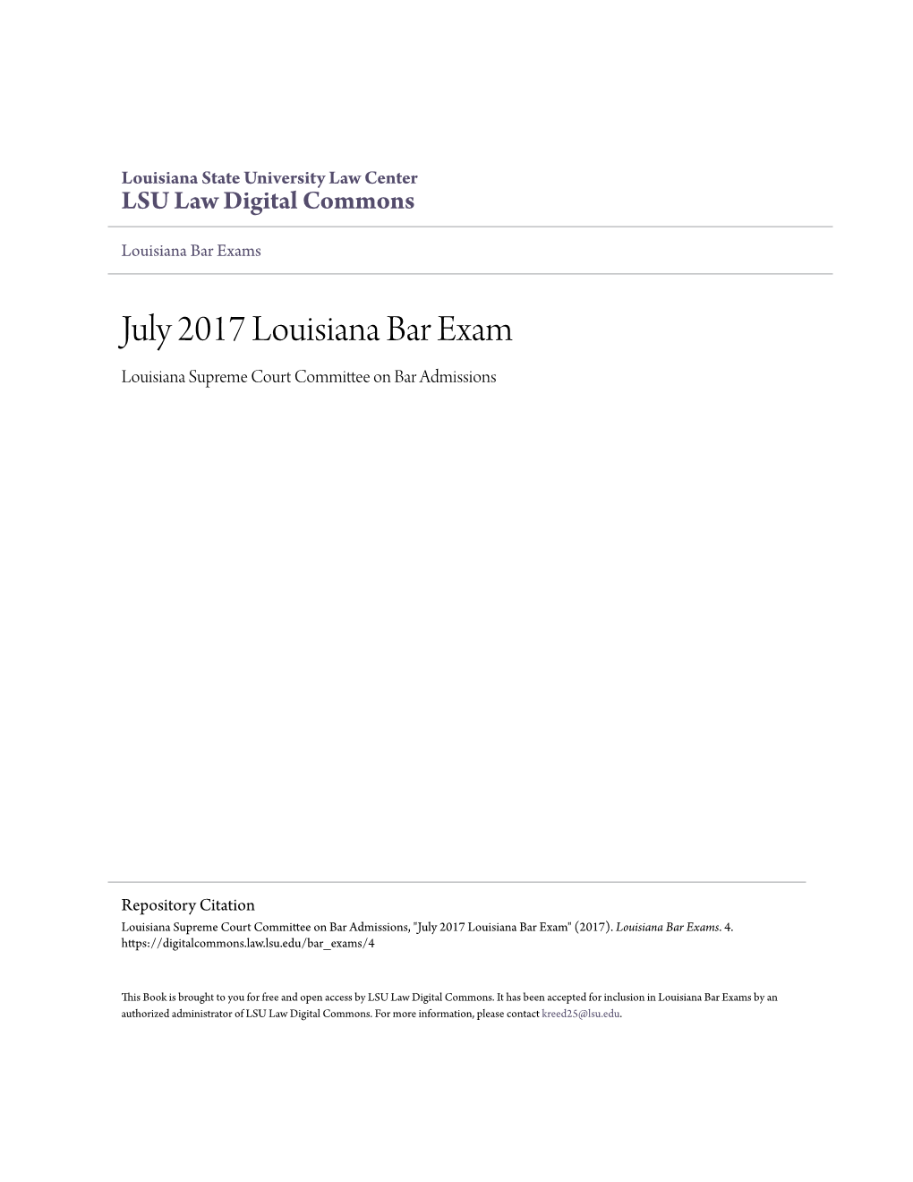 July 2017 Louisiana Bar Exam Louisiana Supreme Court Committee on Bar Admissions
