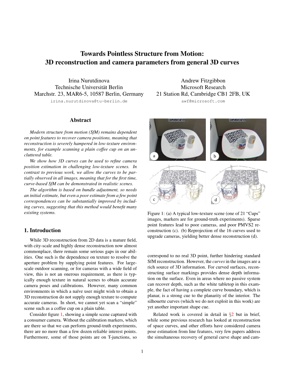 Towards Pointless Structure from Motion: 3D Reconstruction and Camera Parameters from General 3D Curves