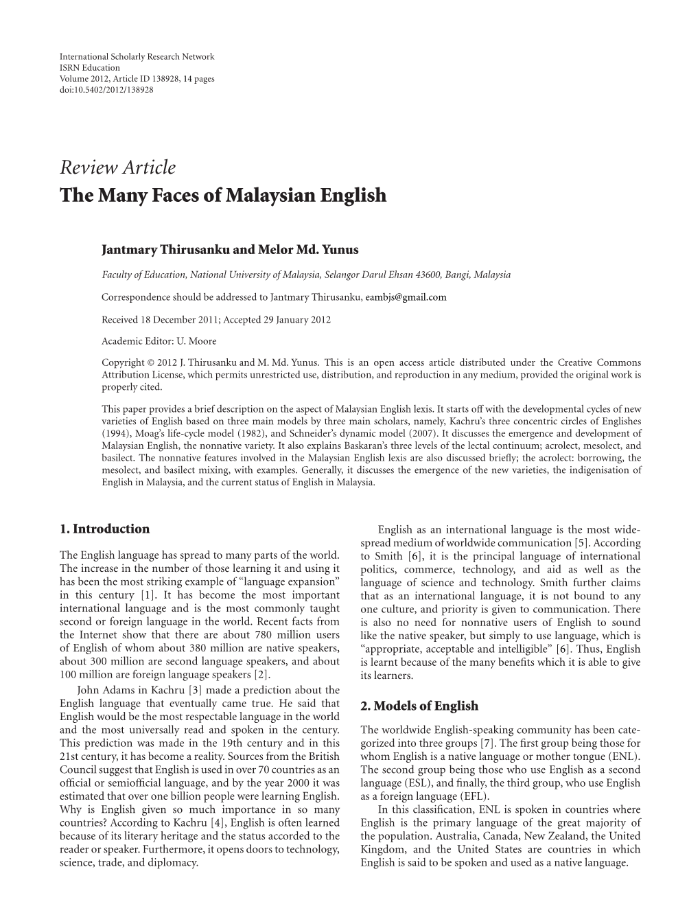 Review Article the Many Faces of Malaysian English