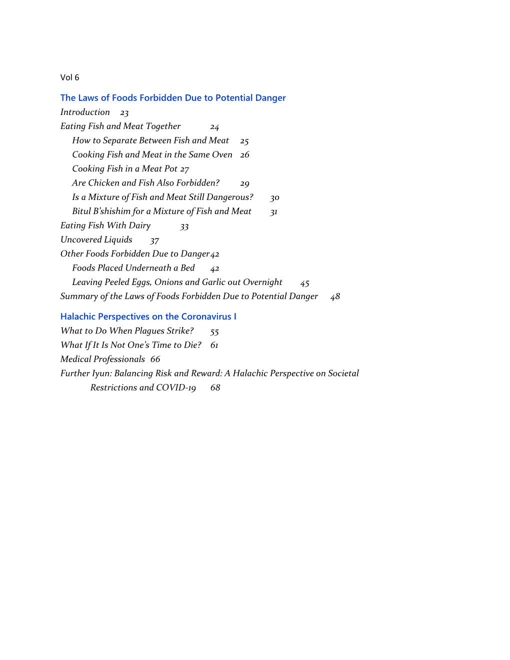 Vol 6 the Laws of Foods Forbidden Due to Potential Danger Introduction 23 Eating Fish and Meat Together 24 How to Separate Betwe