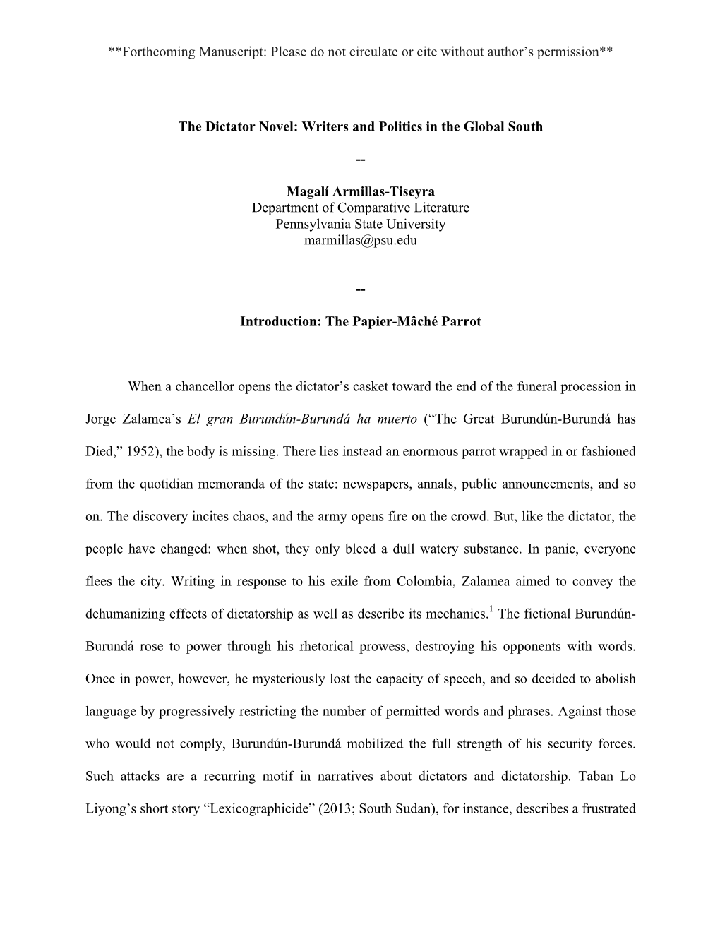 Armillas-Tiseyra Department of Comparative Literature Pennsylvania State University Marmillas@Psu.Edu