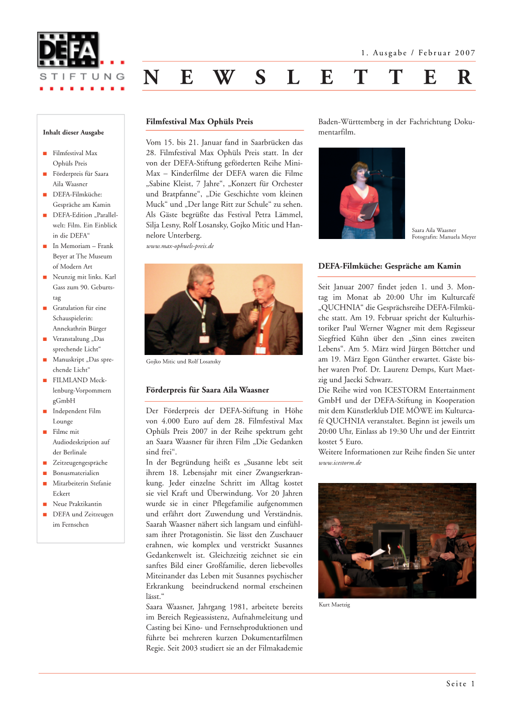 1. DEFA-Newsletter 2007