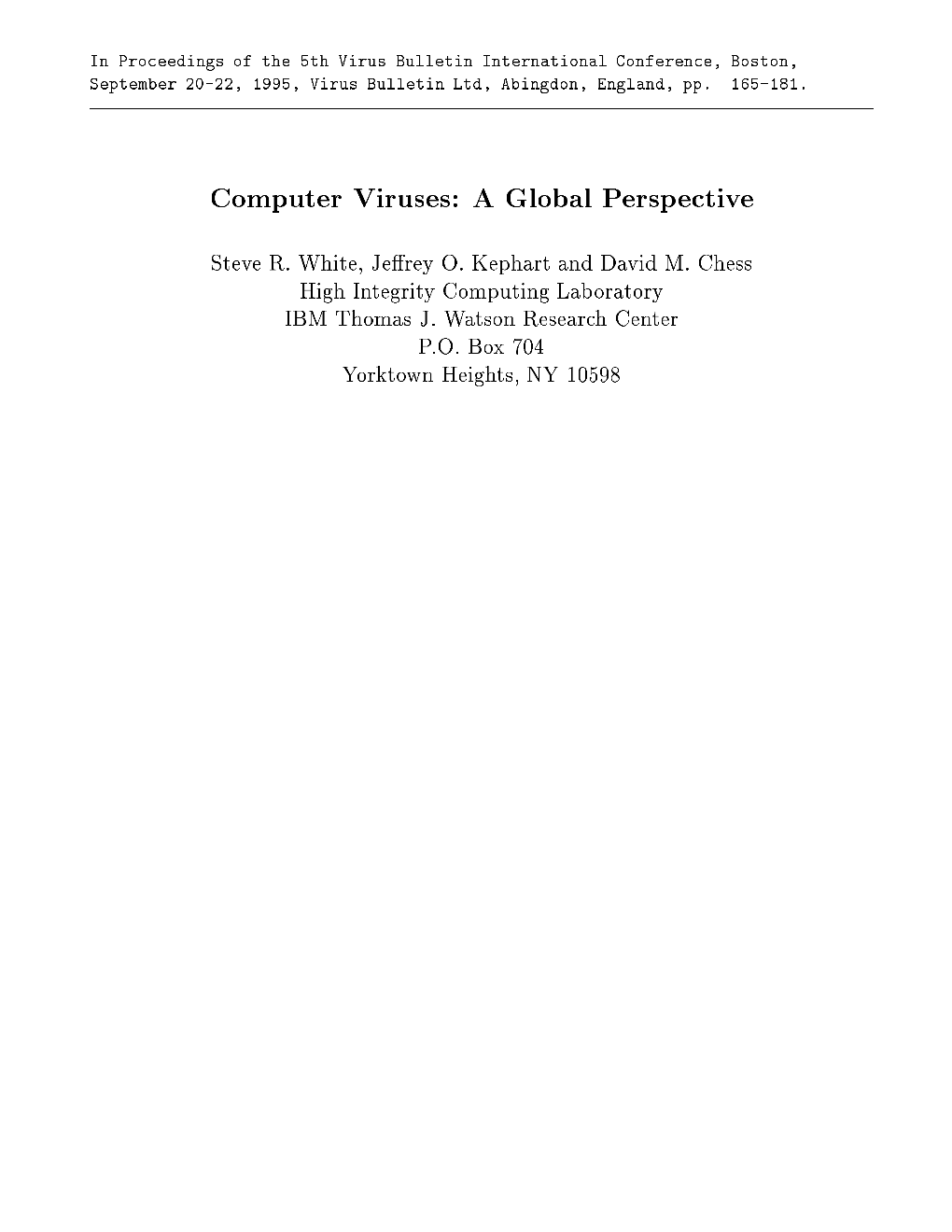 Computer Viruses� a Global Persp Ective