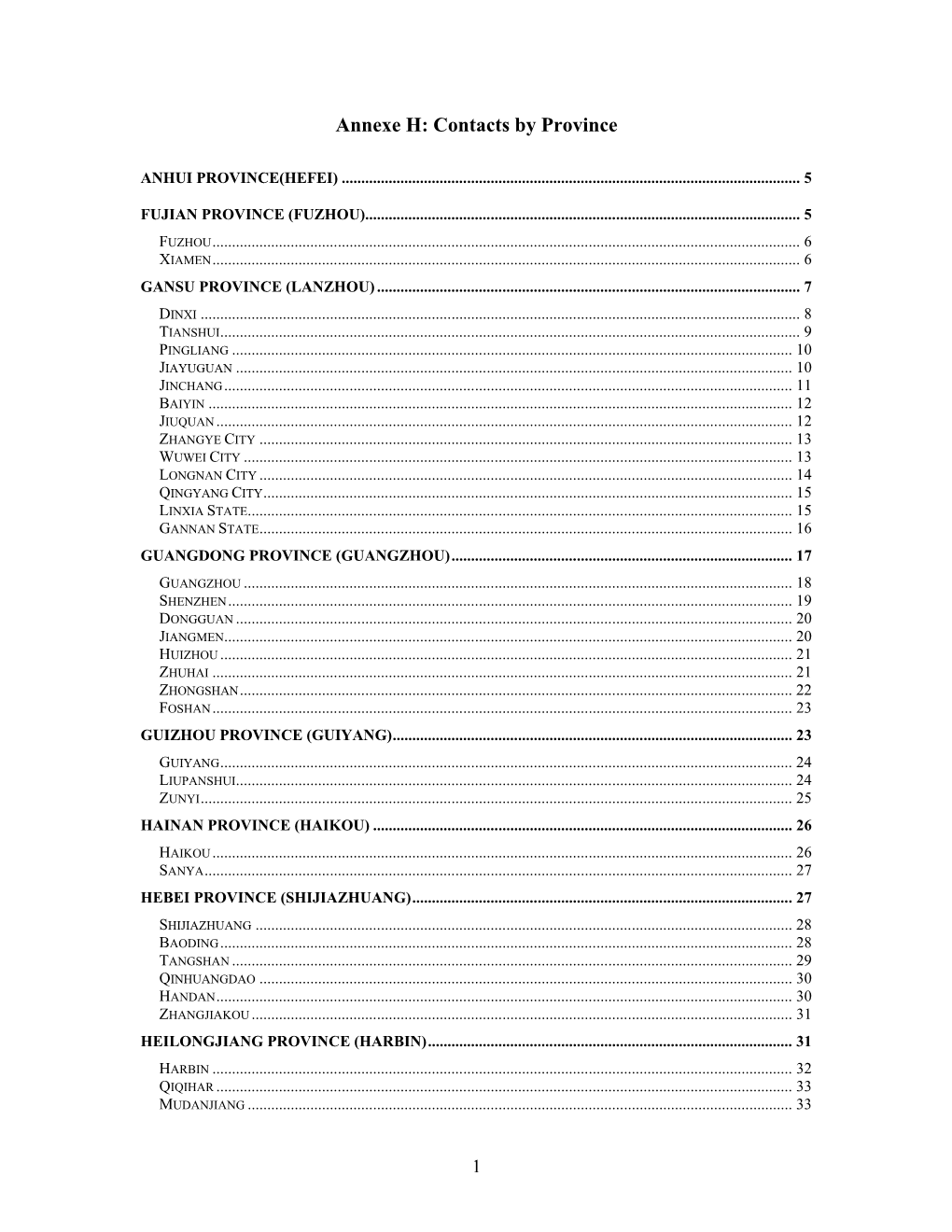 Annexe H: Contacts by Province