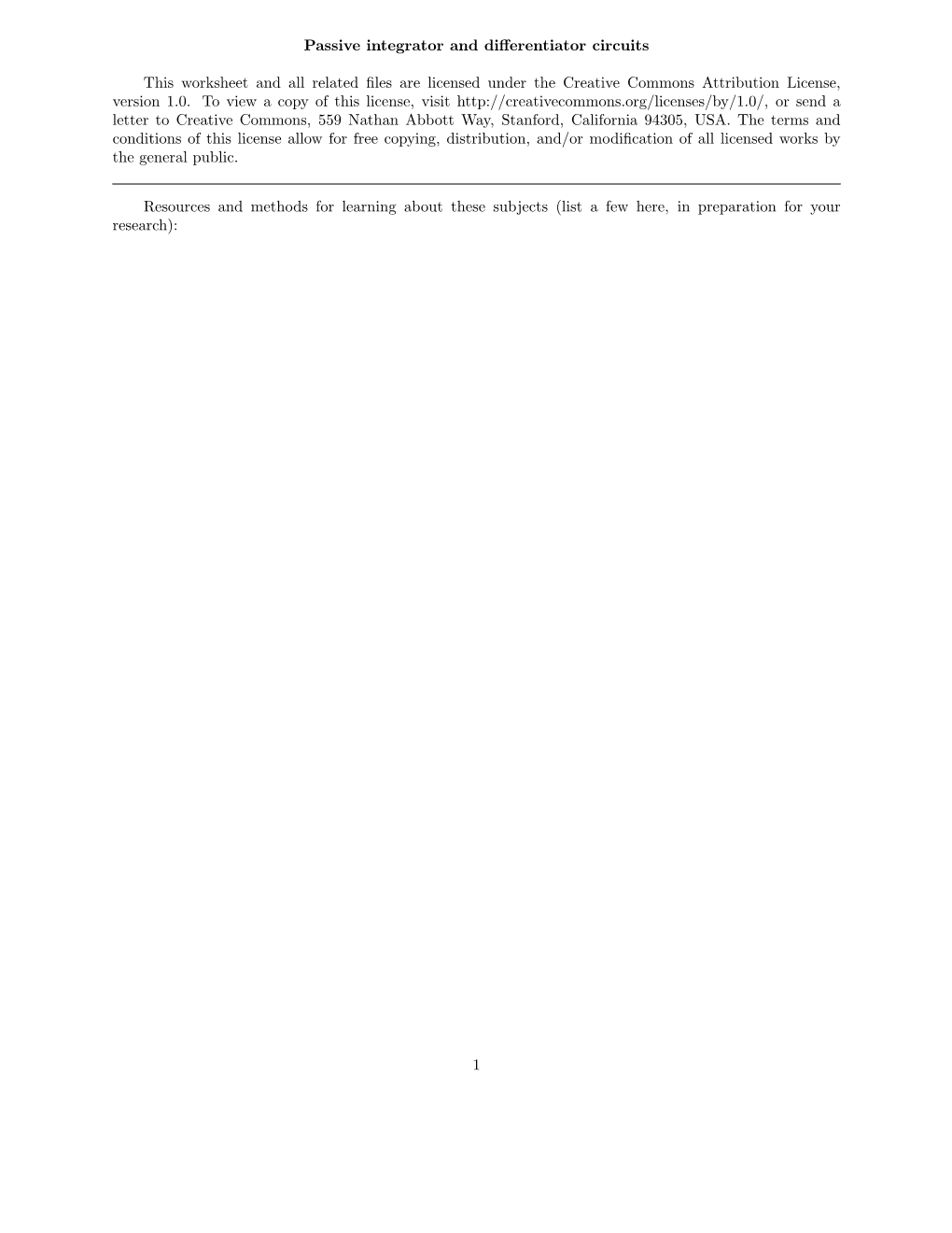 Passive Integrator and Differentiator Circuits