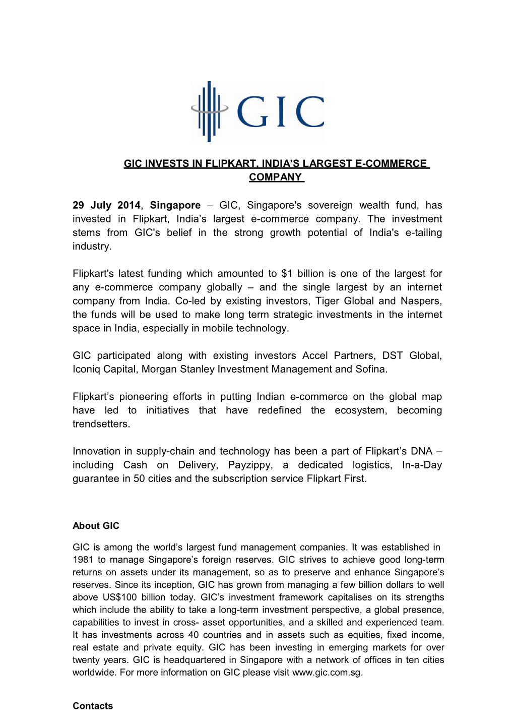 Gic Invests in Flipkart, India's Largest E-Commerce