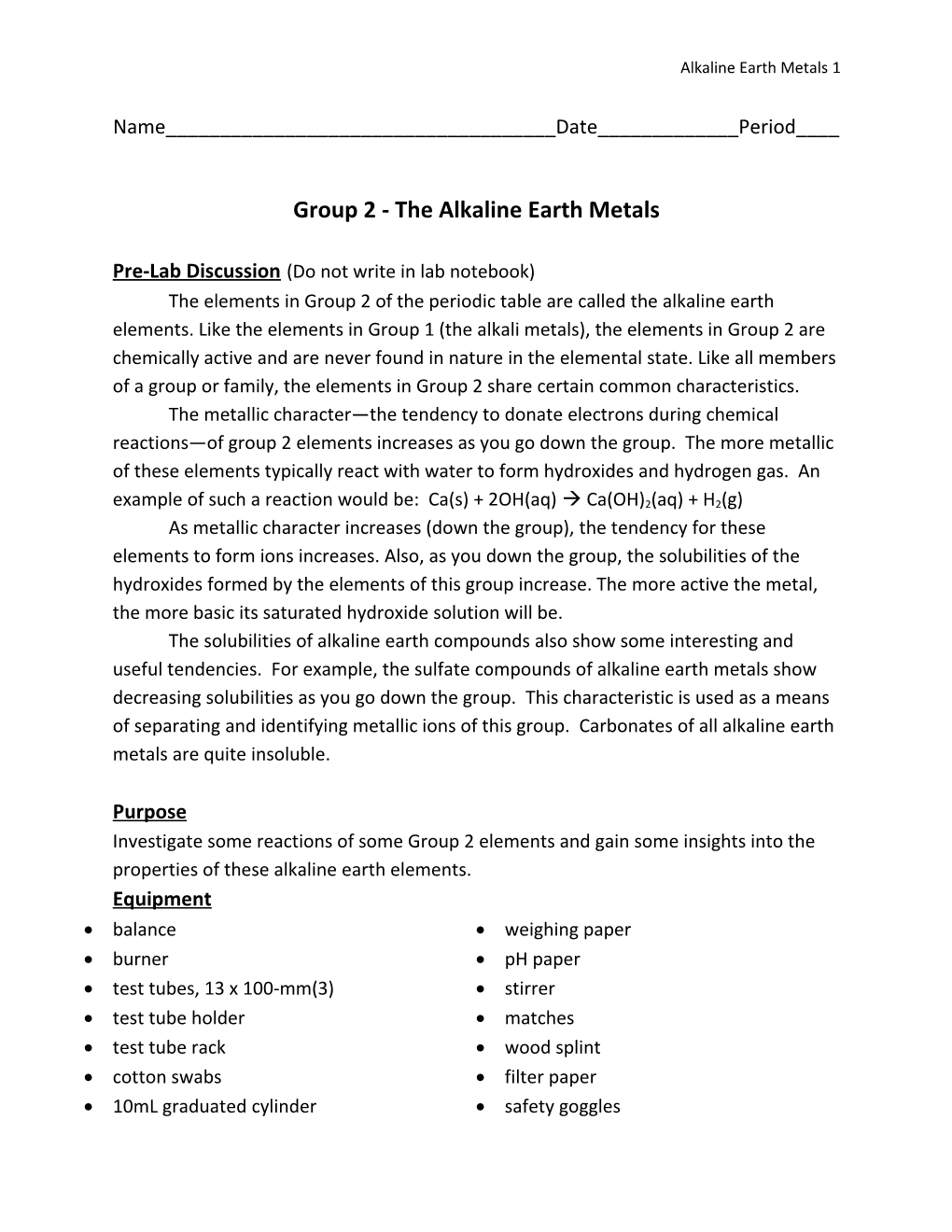 Group 2 - the Alkaline Earth Metals