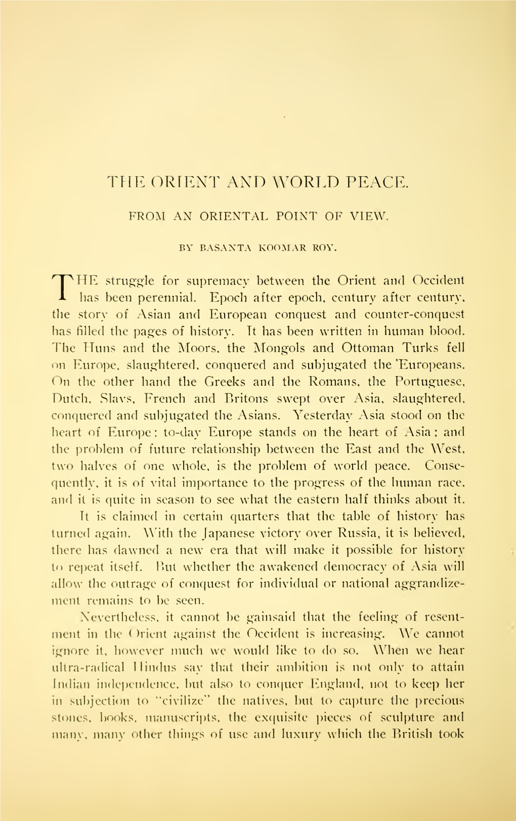 The Orient and World Peace. from an Oriental Point of View