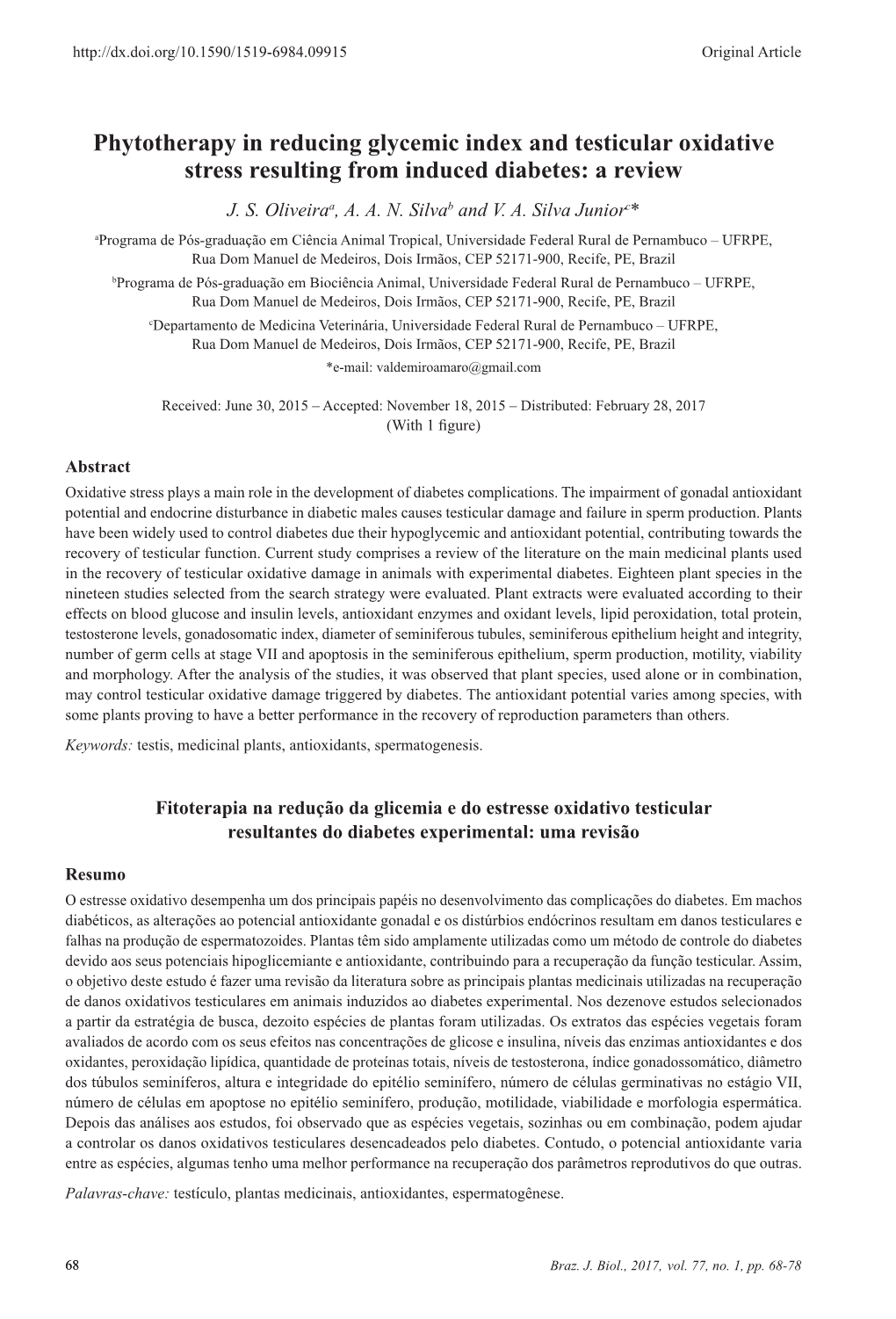 Phytotherapy in Reducing Glycemic Index and Testicular Oxidative Stress Resulting from Induced Diabetes: a Review J