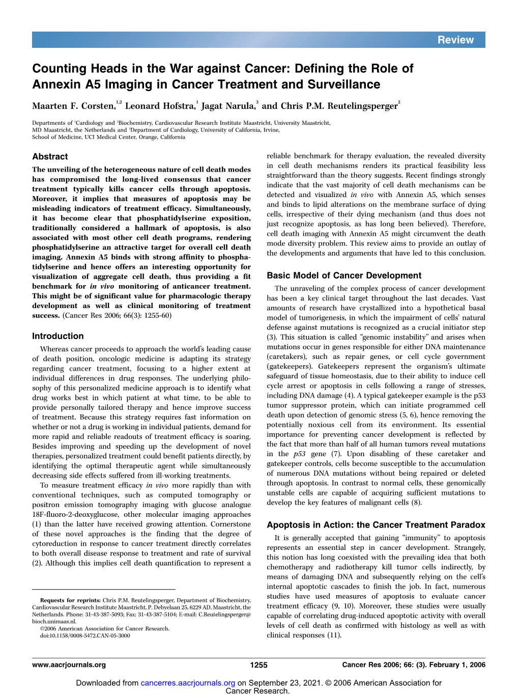 Defining the Role of Annexin A5 Imaging in Cancer Treatment and Surveillance