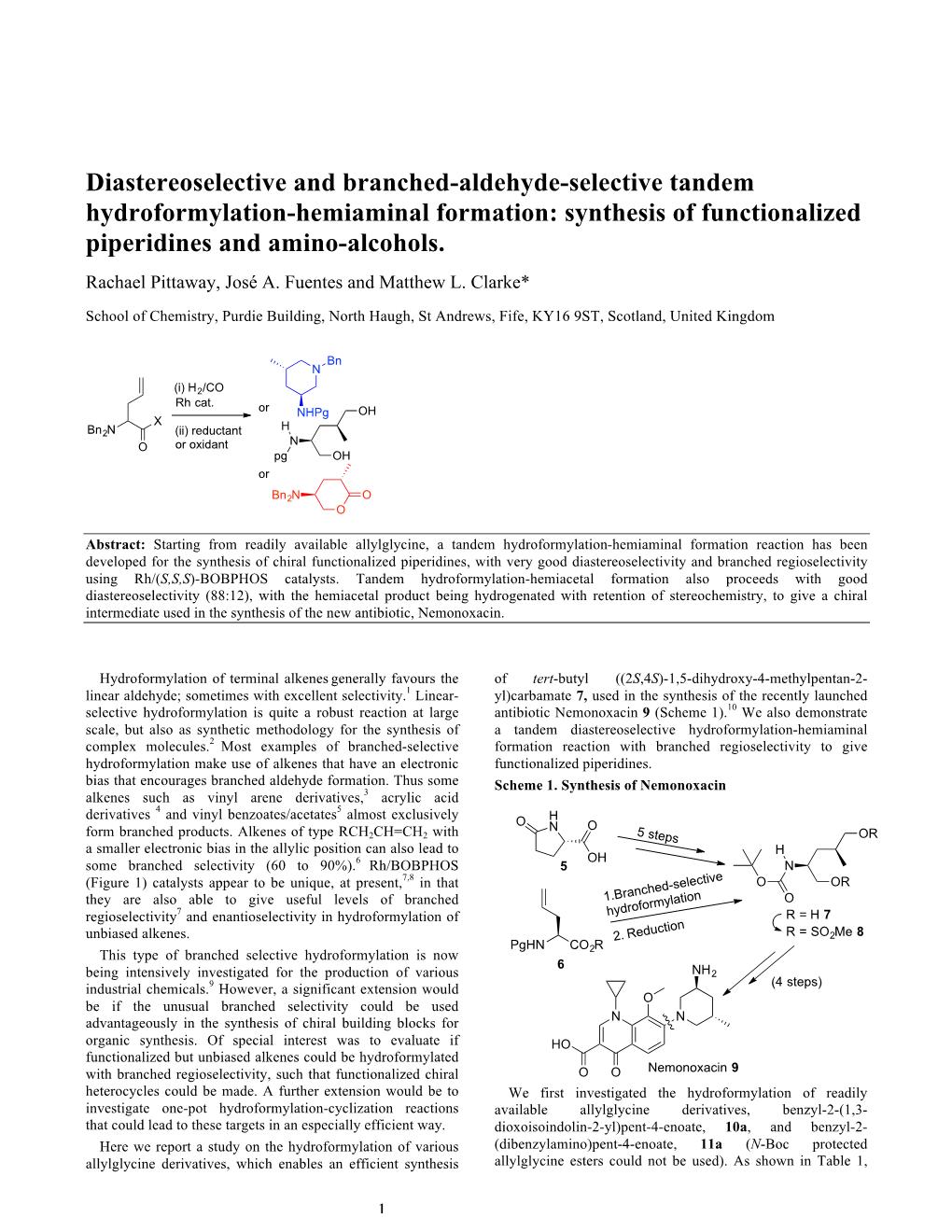 Synthesis of Functionalized Piperidines and Amino-Alcohols