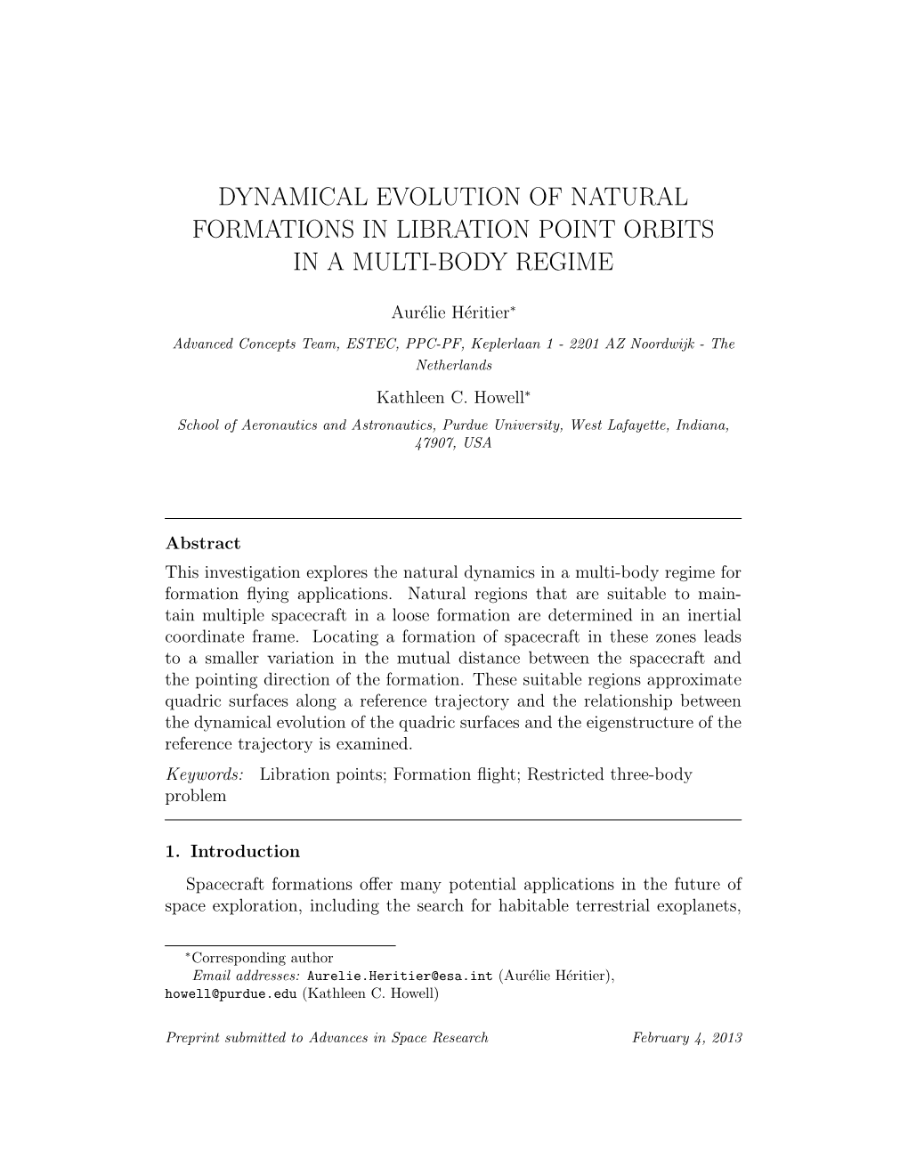 Template for Manuscripts in Advances in Space Research