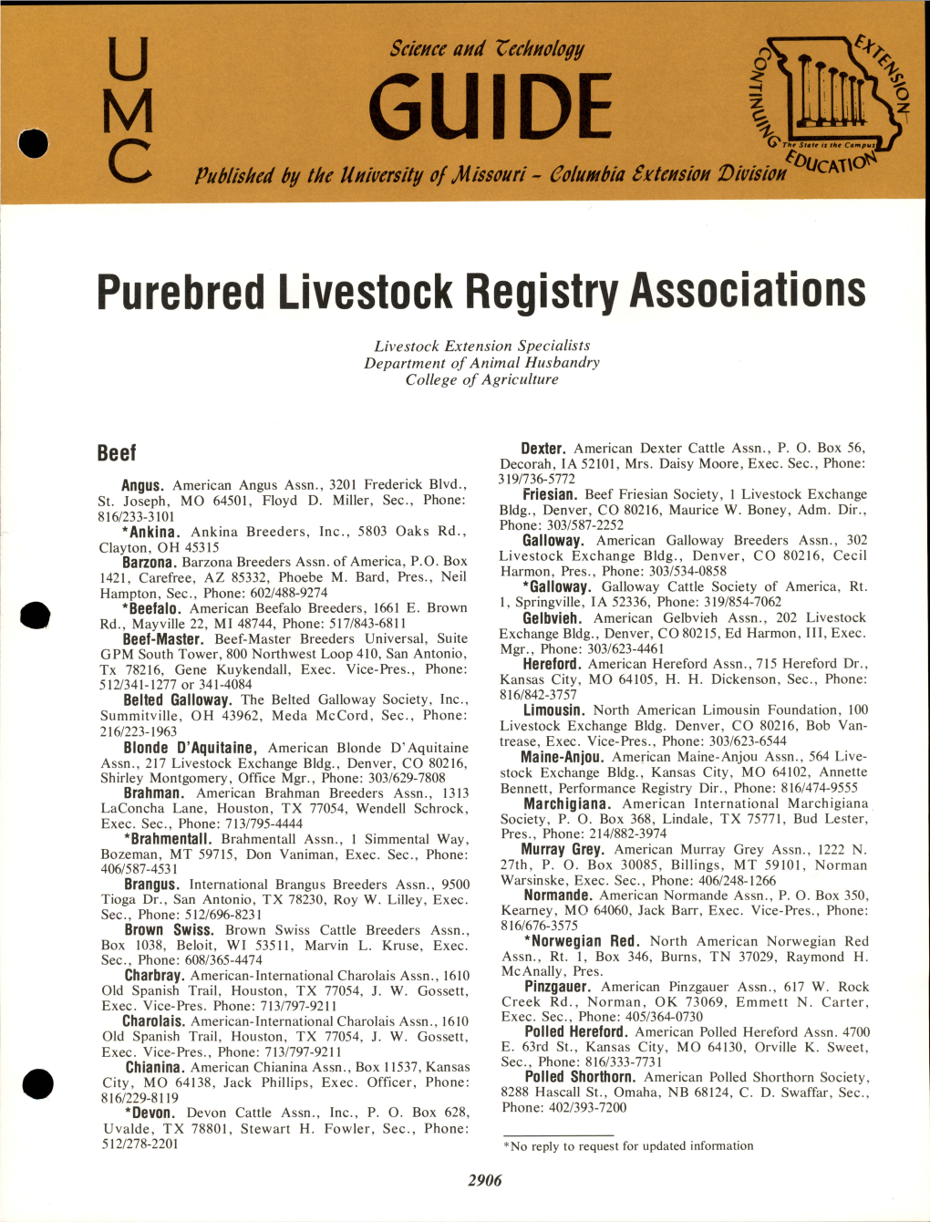 Purebred Livestock Registry Associations
