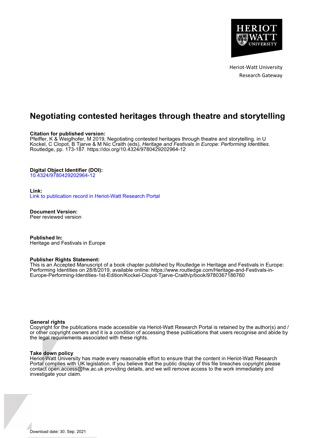 Negotiating Contested Heritages Through Theatre and Storytelling