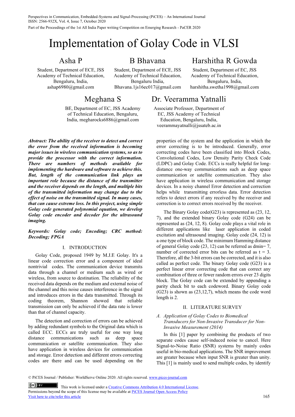 Implementation of Golay Code in VLSI