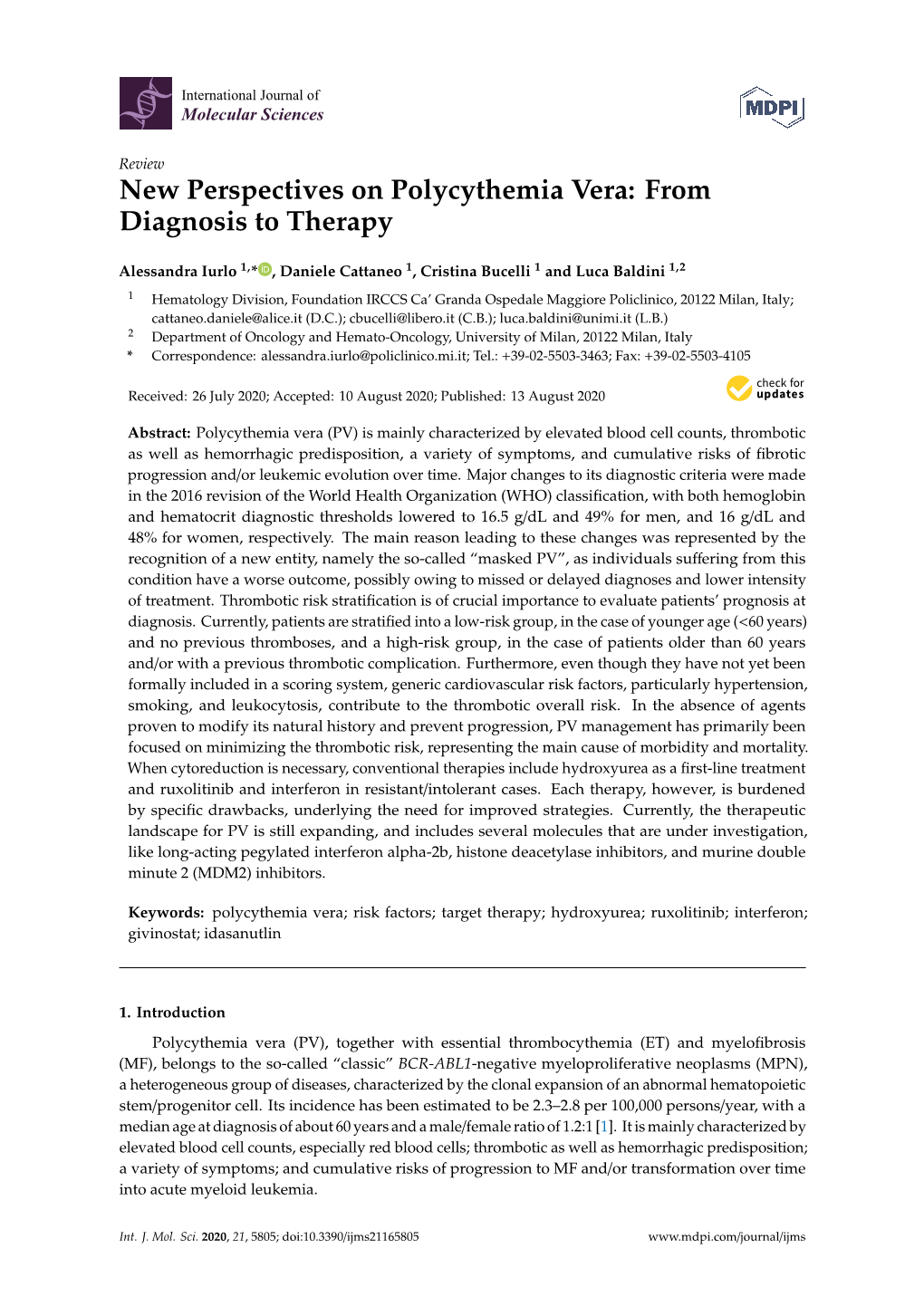 New Perspectives on Polycythemia Vera: from Diagnosis to Therapy