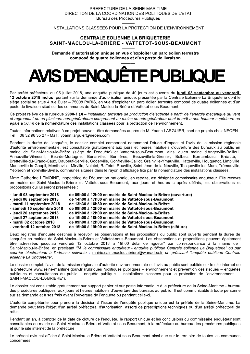 Avis D'enquête Publique