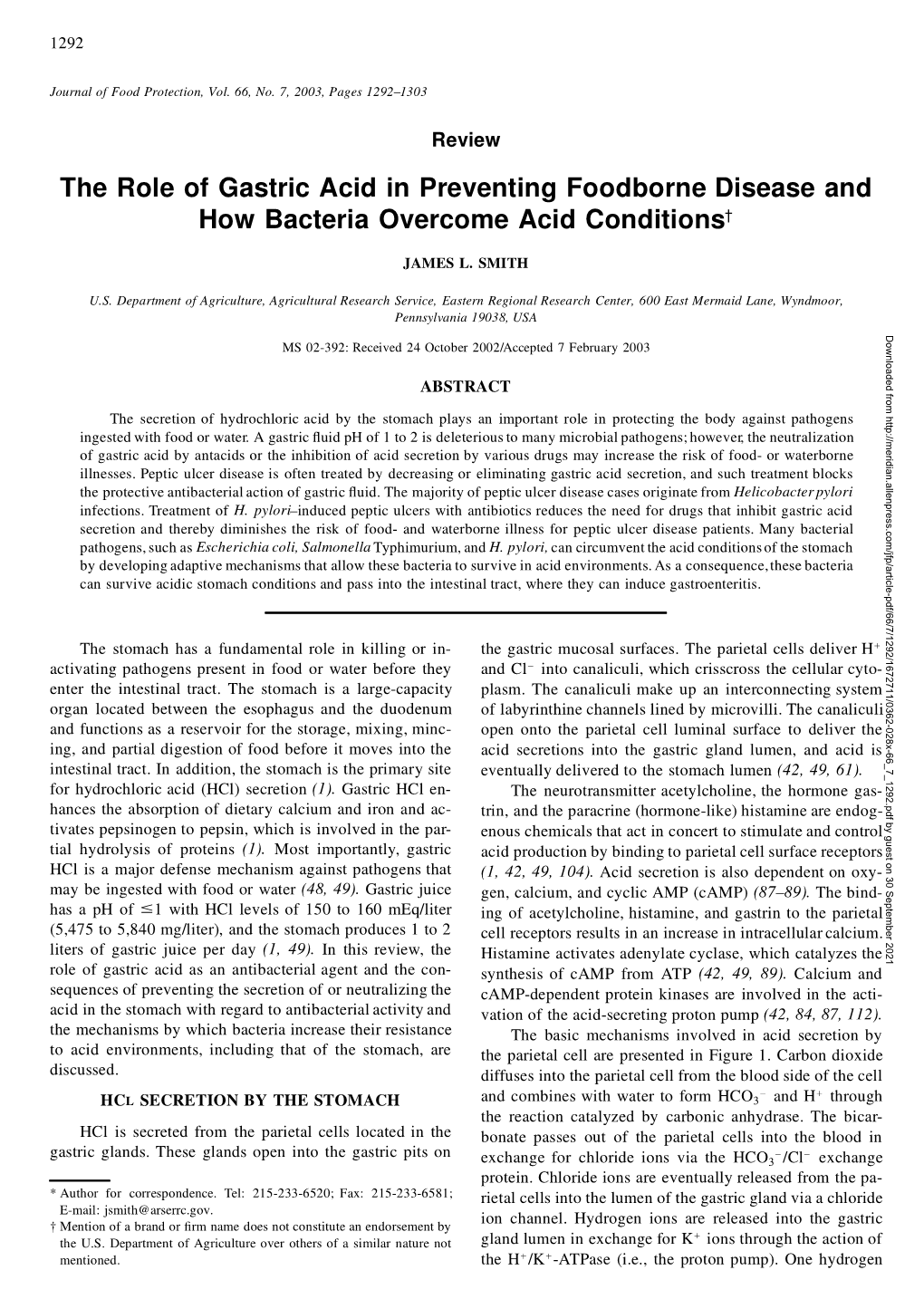 The Role of Gastric Acid in Preventing Foodborne Disease and How