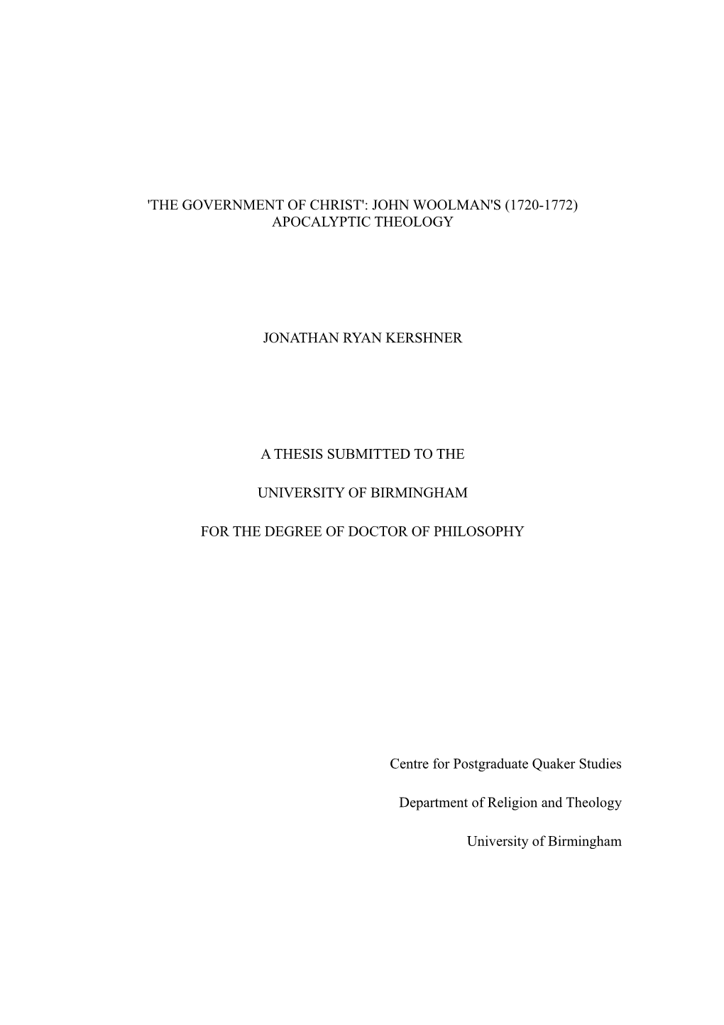 John Woolman's (1720-1772) Apocalyptic Theology