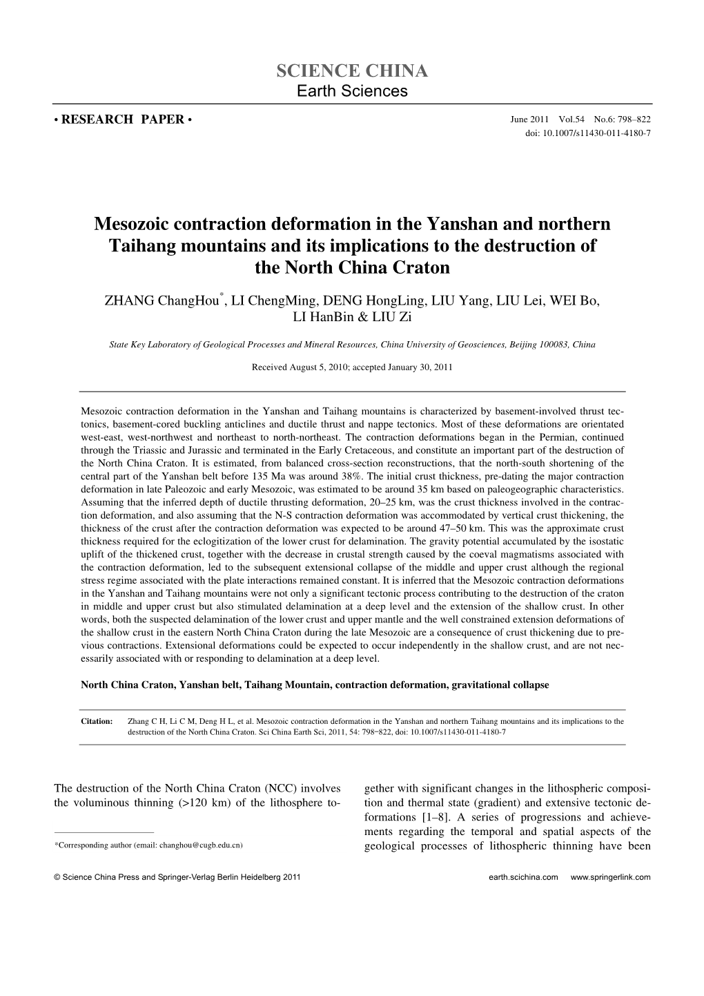 SCIENCE CHINA Mesozoic Contraction Deformation in The