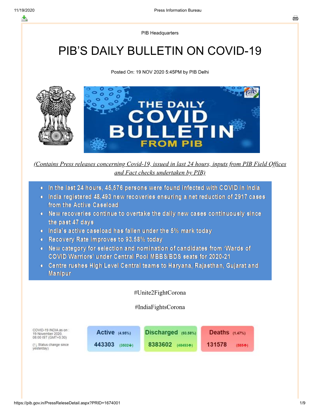 Pib's Daily Bulletin on Covid-19