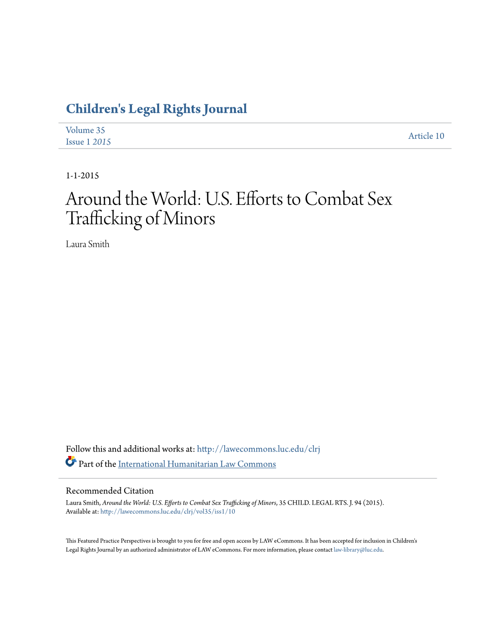 US Efforts to Combat Sex Trafficking of Minors