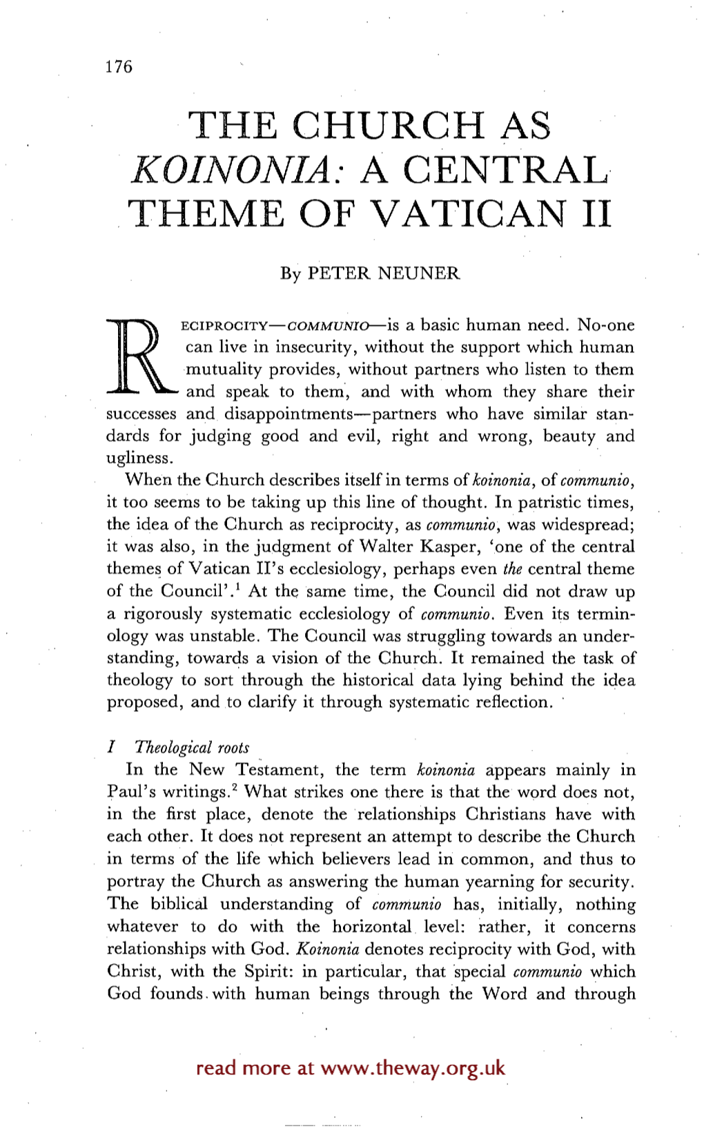 The Church As Koinonia: a Central Theme of Vatican Ii