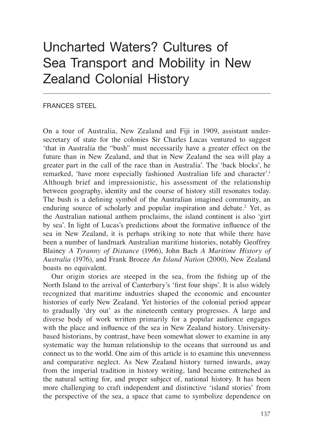 Cultures of Sea Transport and Mobility in New Zealand Colonial History