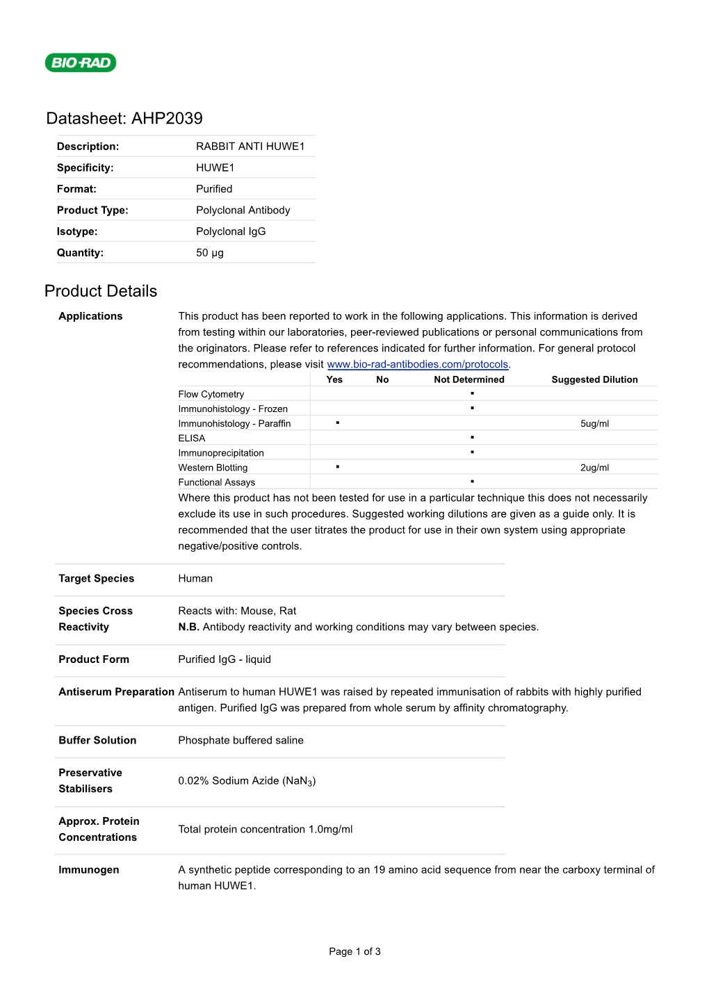Datasheet: AHP2039 Product Details