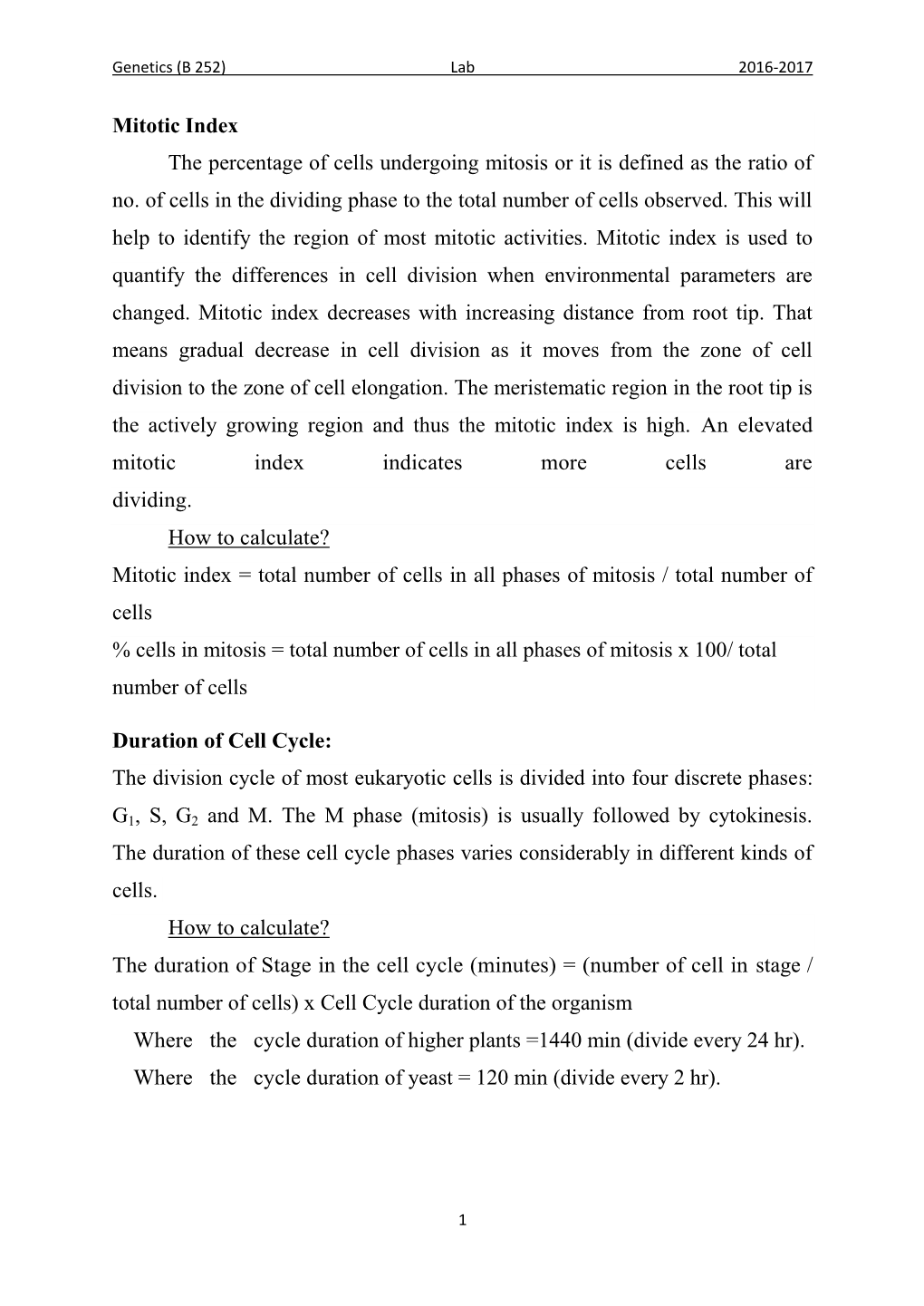 Mitotic Index the Percentage of Cells Undergoing Mitosis Or It Is Defined As the Ratio of No