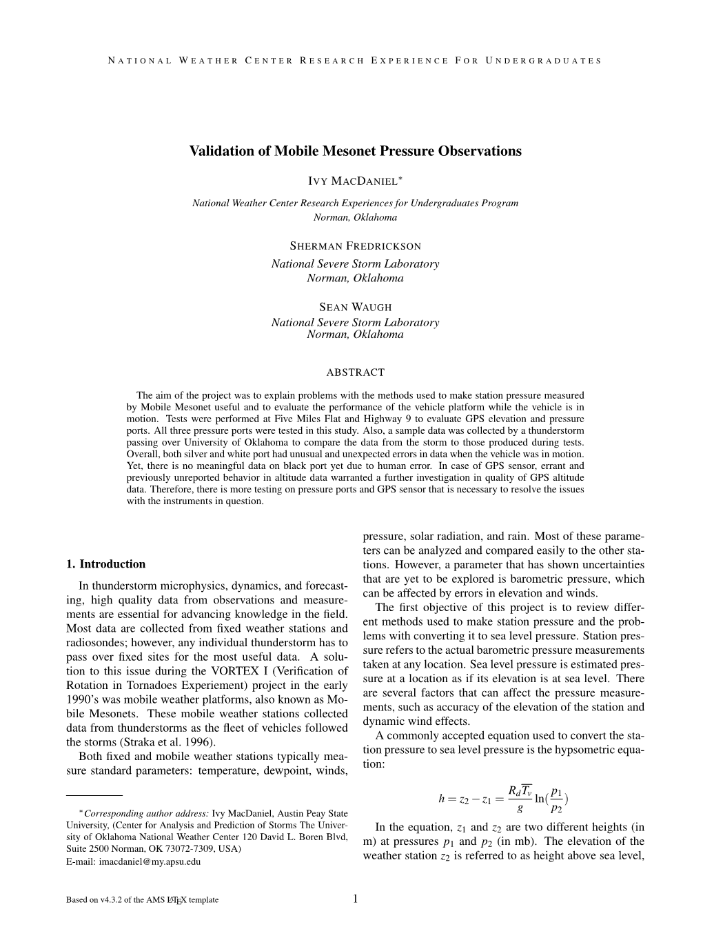 Validation of Mobile Mesonet Pressure Observations