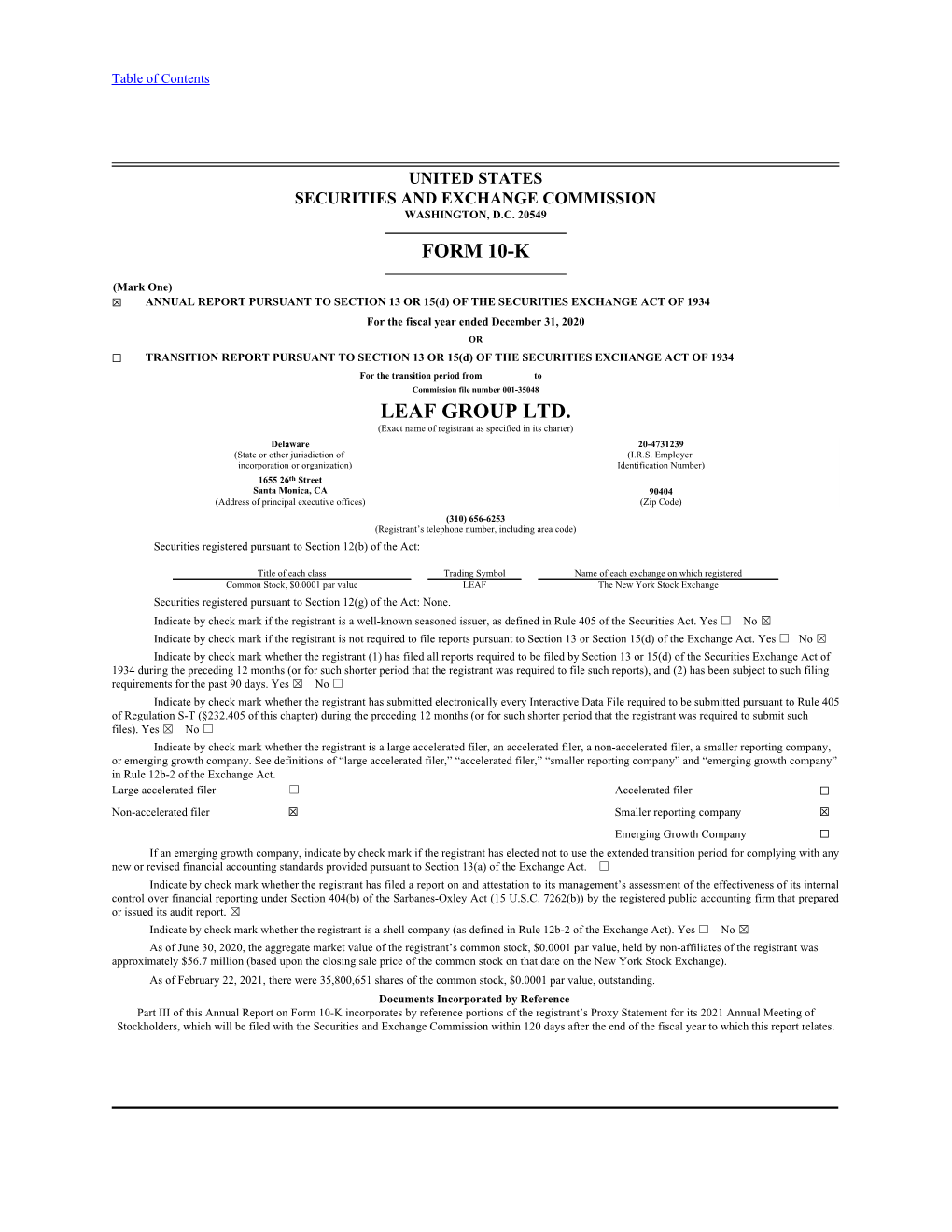 LEAF GROUP LTD. (Exact Name of Registrant As Specified in Its Charter)