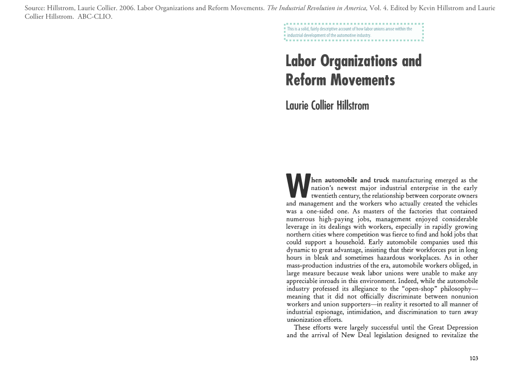 Labor Organizations and Reform Movements