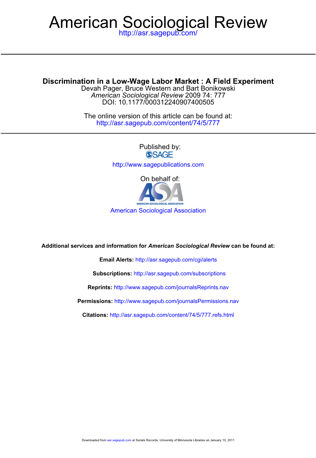 Discrimination in a Low-Wage Labor Market: a Field Experiment