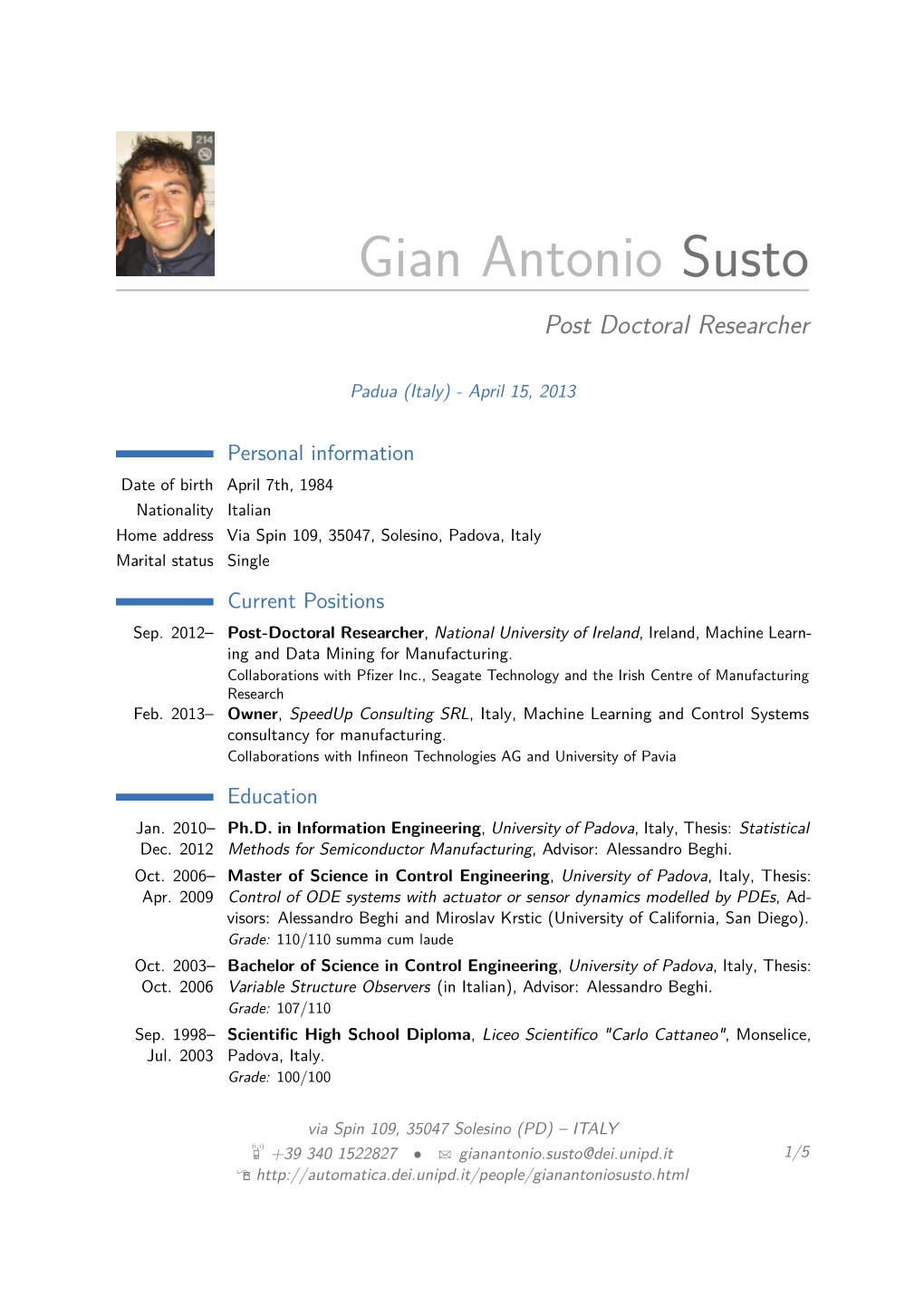 Gian Antonio Susto – Post Doctoral Researcher