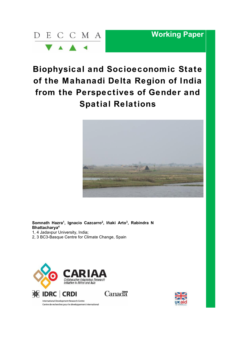 Biophysical and Socioeconomic State of the Mahanadi Delta Region of India from the Perspectives of Gender and Spatial Relations
