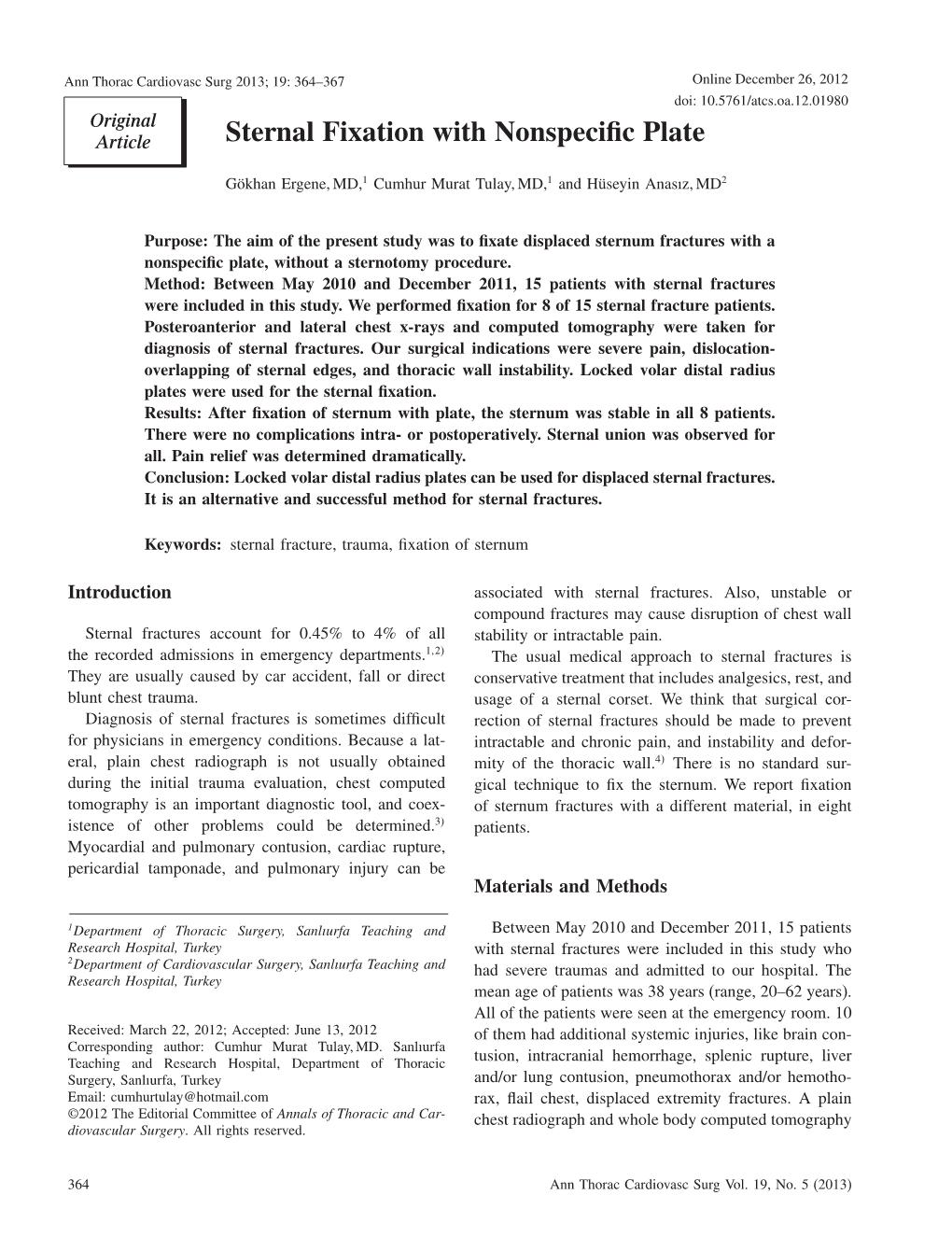 Sternal Fixation with Nonspecific Plate Sternal Fixation with Nonspecific Plate