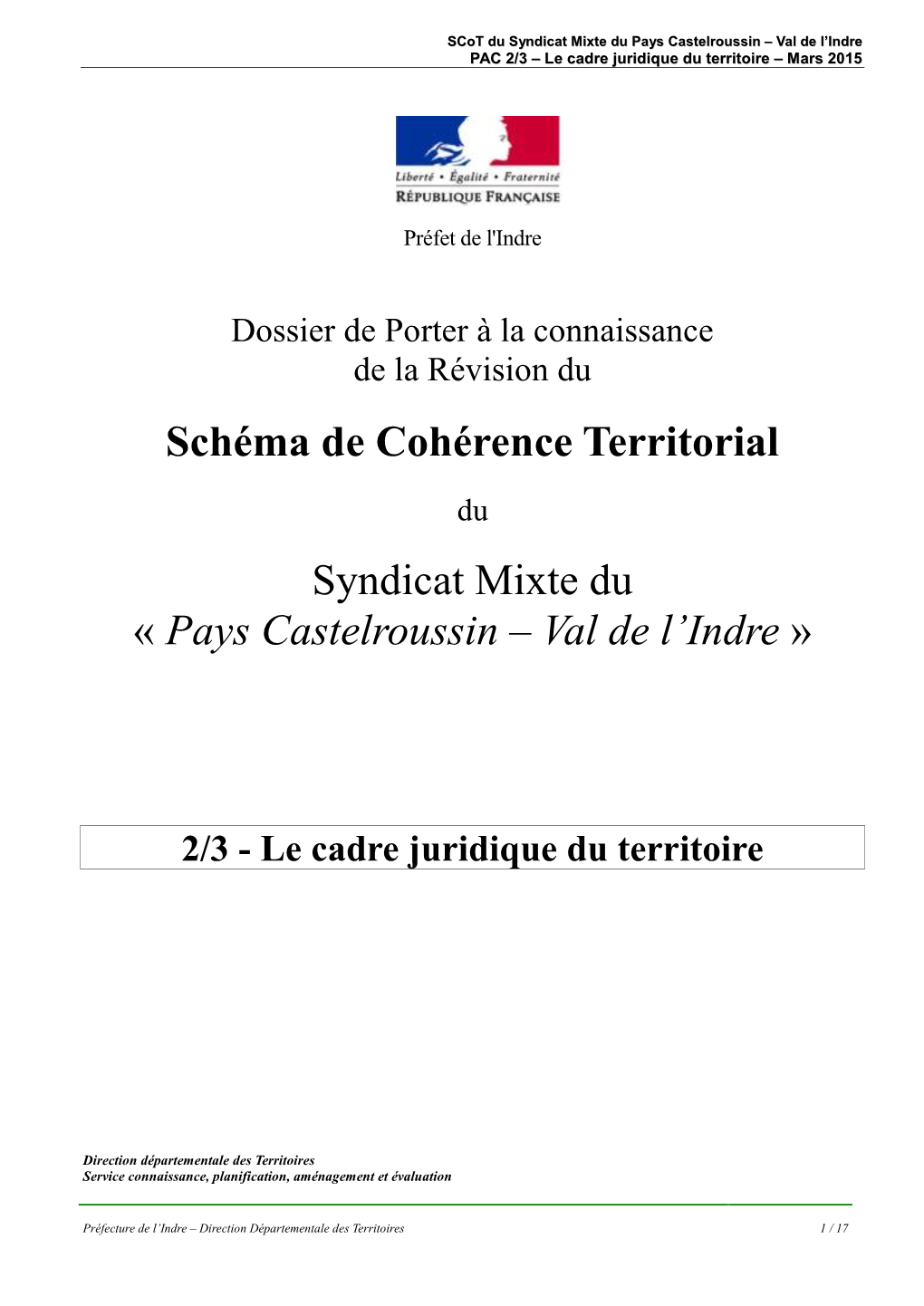 Cadre Juridique Du Territoire – Mars 2015