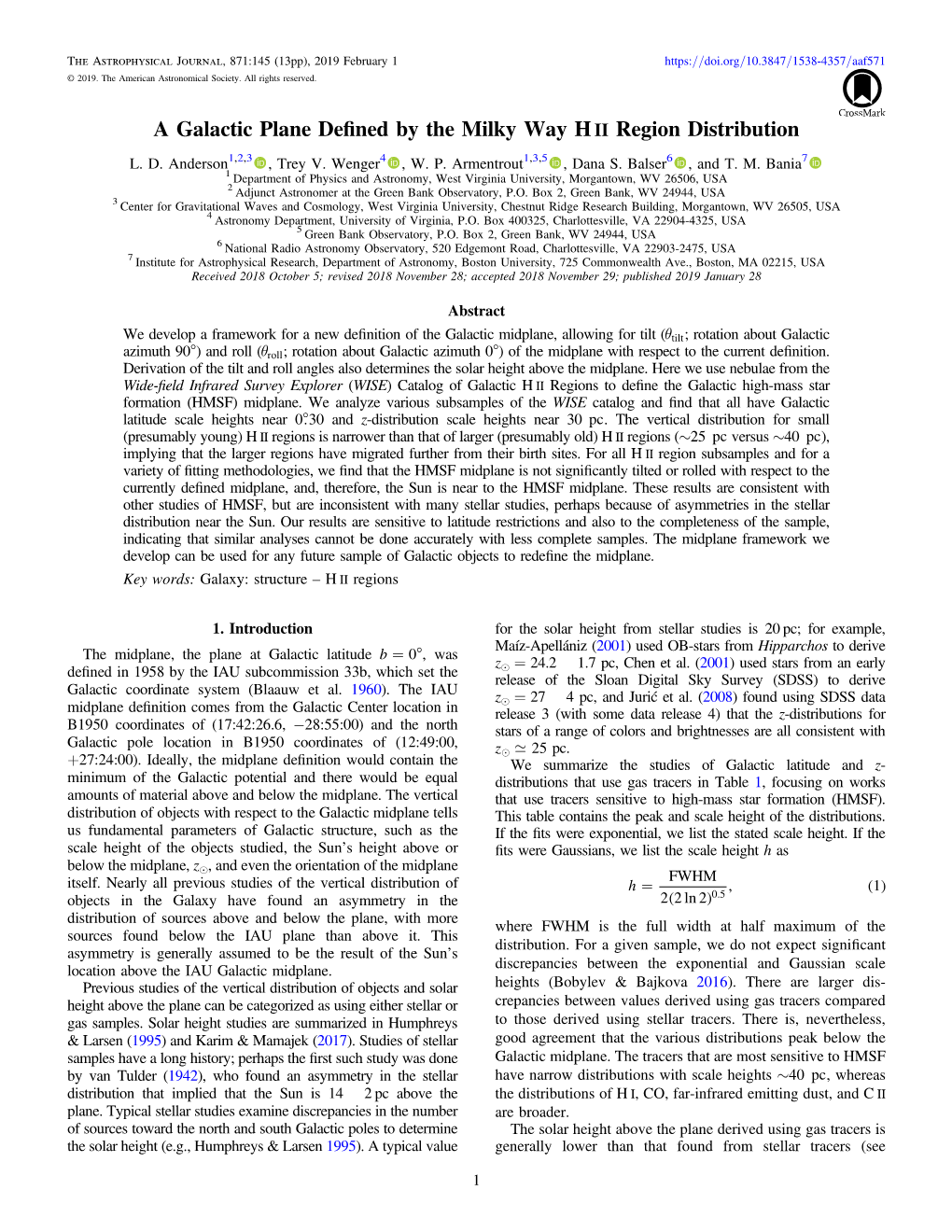 A Galactic Plane Defined by the Milky Way H Ii Region Distribution