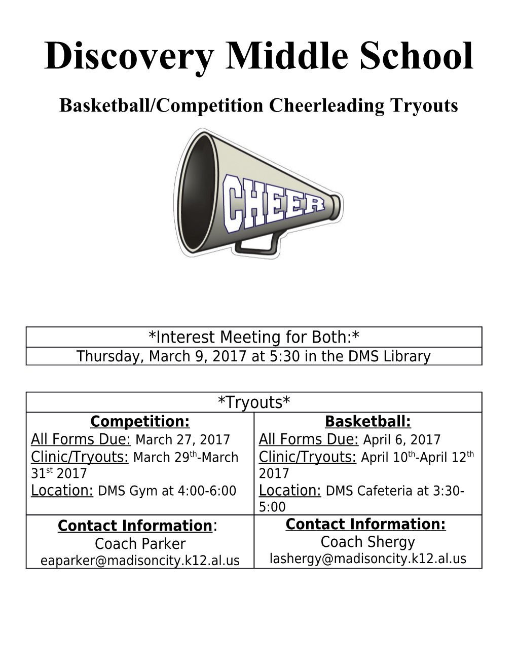 Basketball/Competition Cheerleading Tryouts