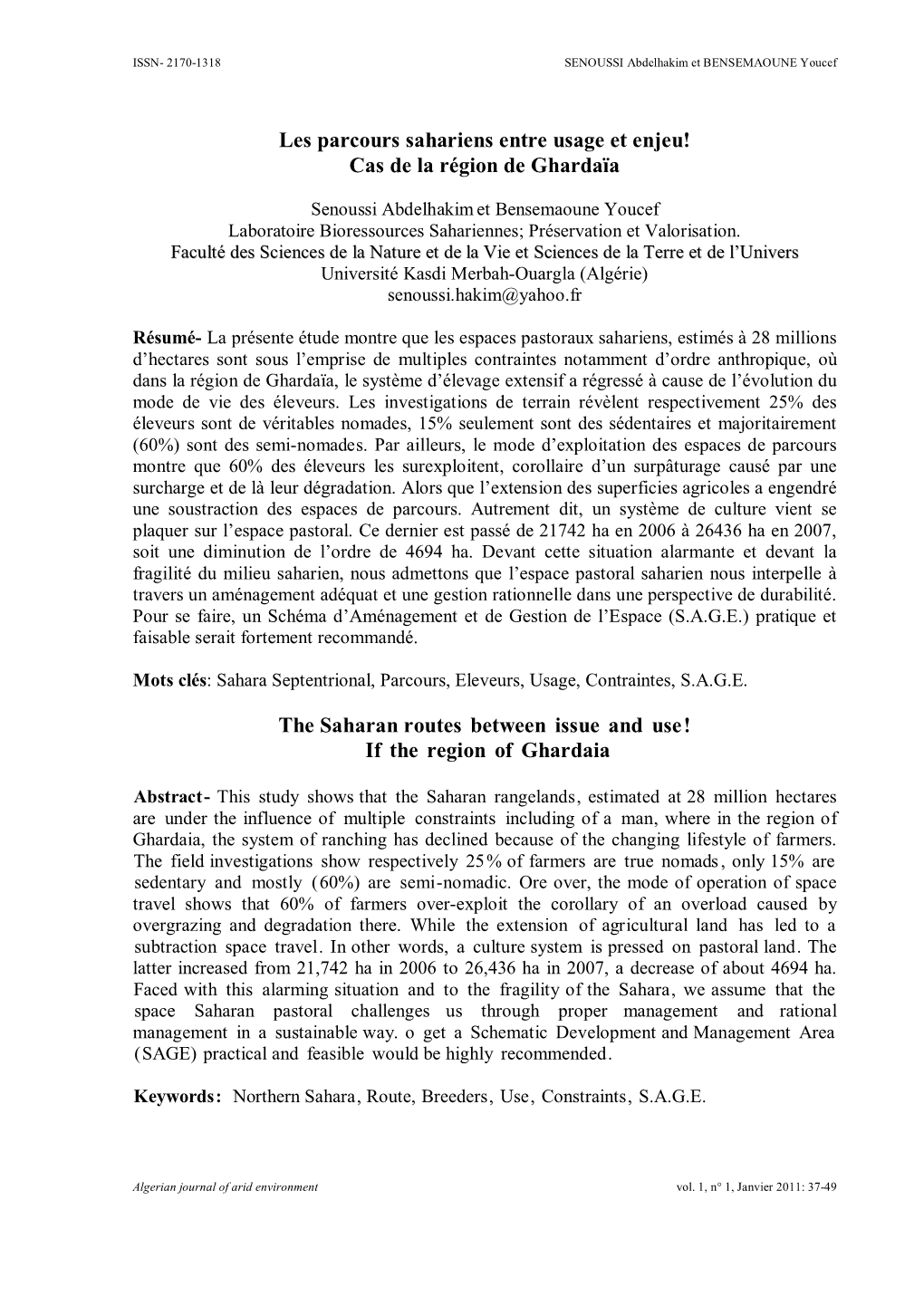 Les Parcours Sahariens Entre Usage Et Enjeu! Cas De La Région De Ghardaïa