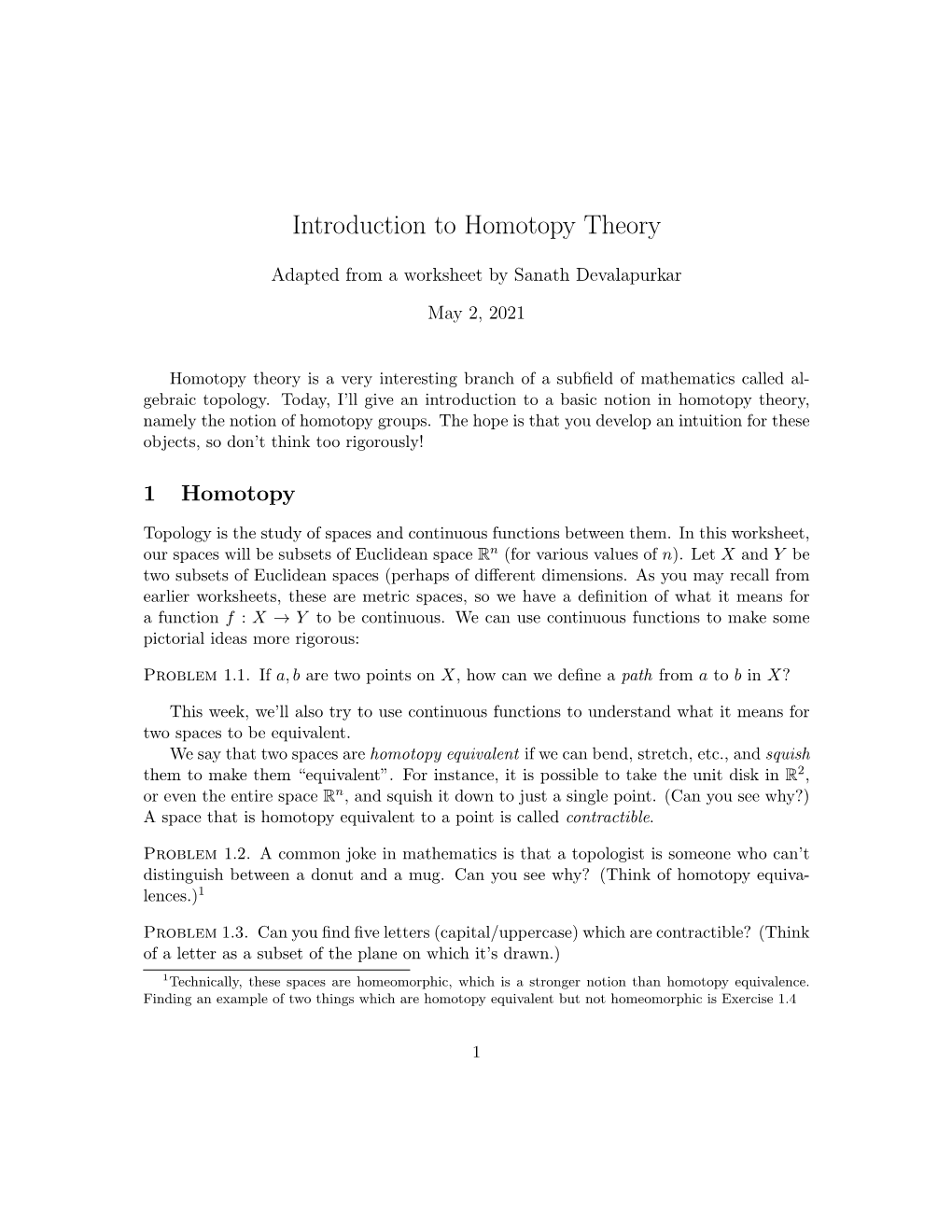 Introduction to Homotopy Theory