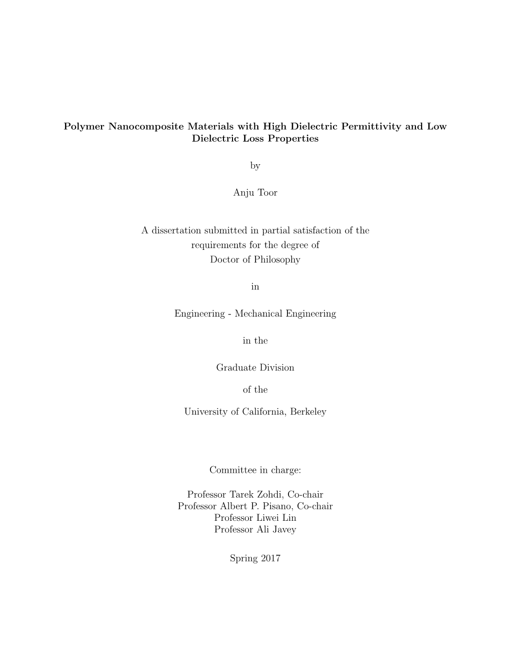 Polymer Nanocomposite Materials with High Dielectric Permittivity and Low Dielectric Loss Properties