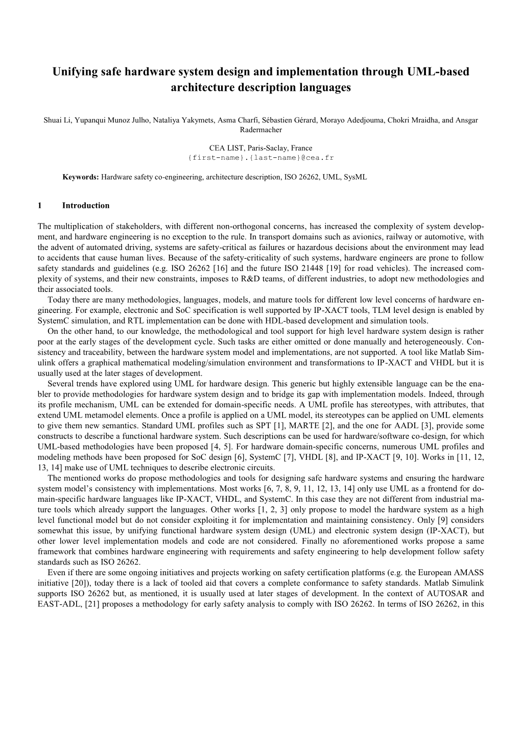 Unifying Safe Hardware System Design and Implementation Through UML-Based Architecture Description Languages