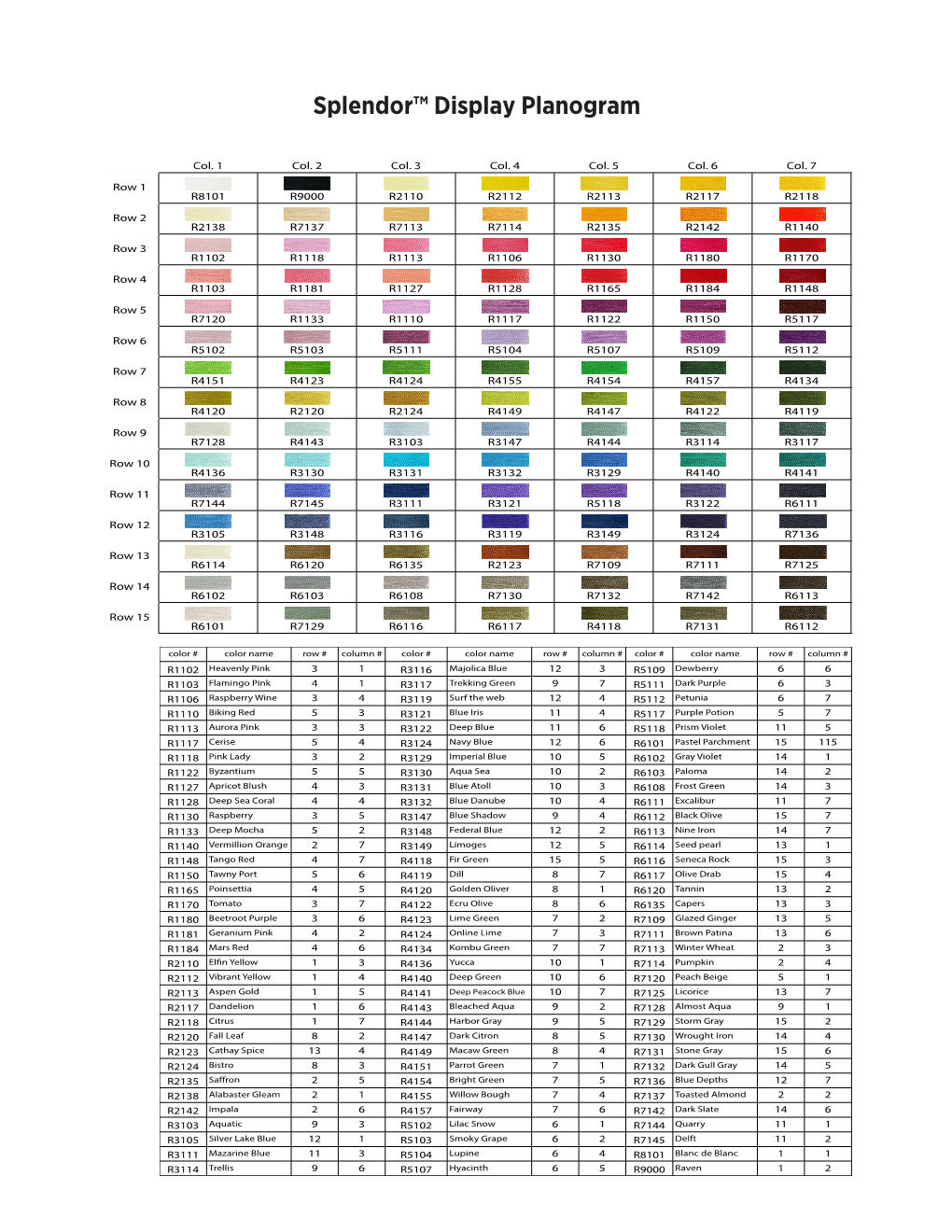 Splendor Wall Fixture Color Guide