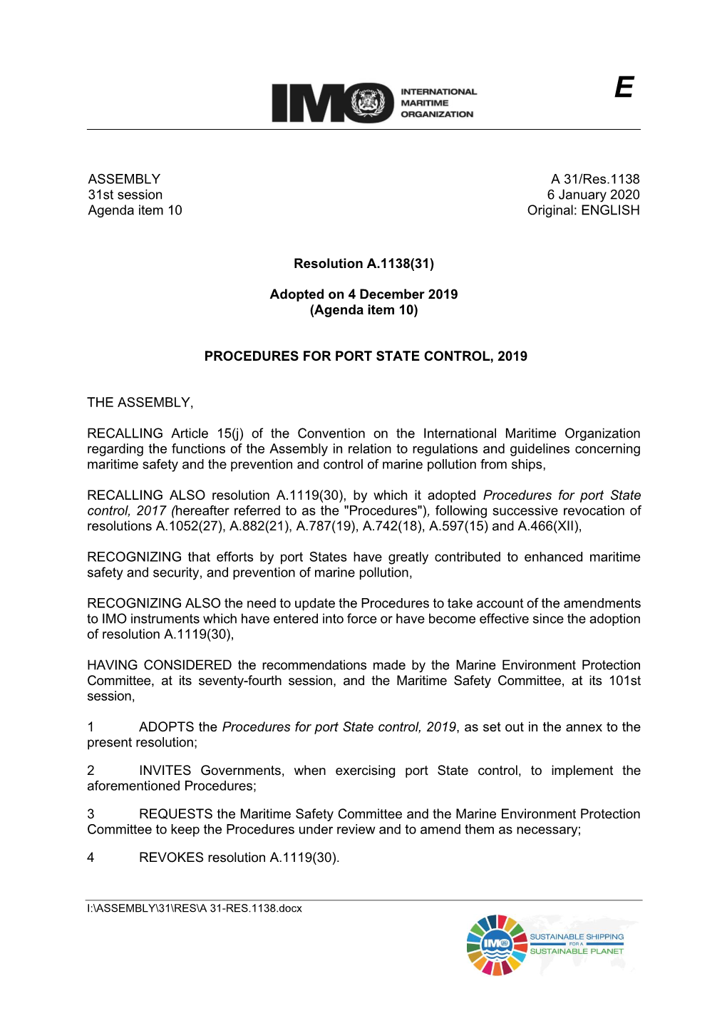 ENGLISH Resolution A.1138(31) Adopted on 4 December